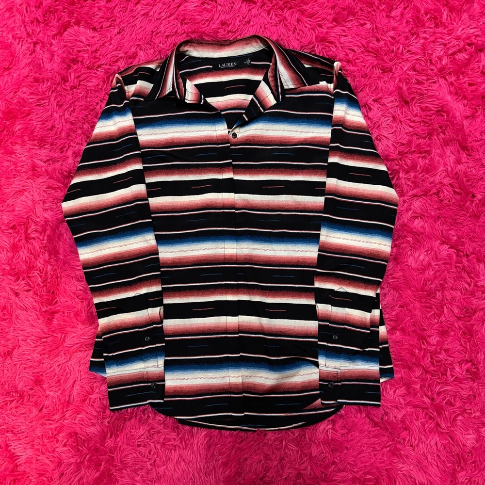 lauren ralph lauren striped long sleeve button up shirt - M